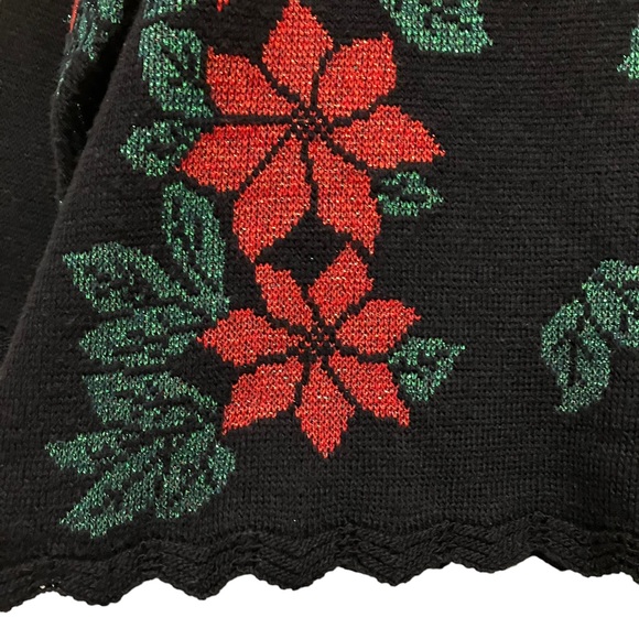 Vintage Holiday Time Metallic Poinsettia Black Christmas Sweater - Picture 5 of 12